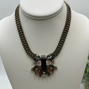 J. Crew Piled Stone Art Deco Neutral Tones Glass Rhinestone‎ Necklace